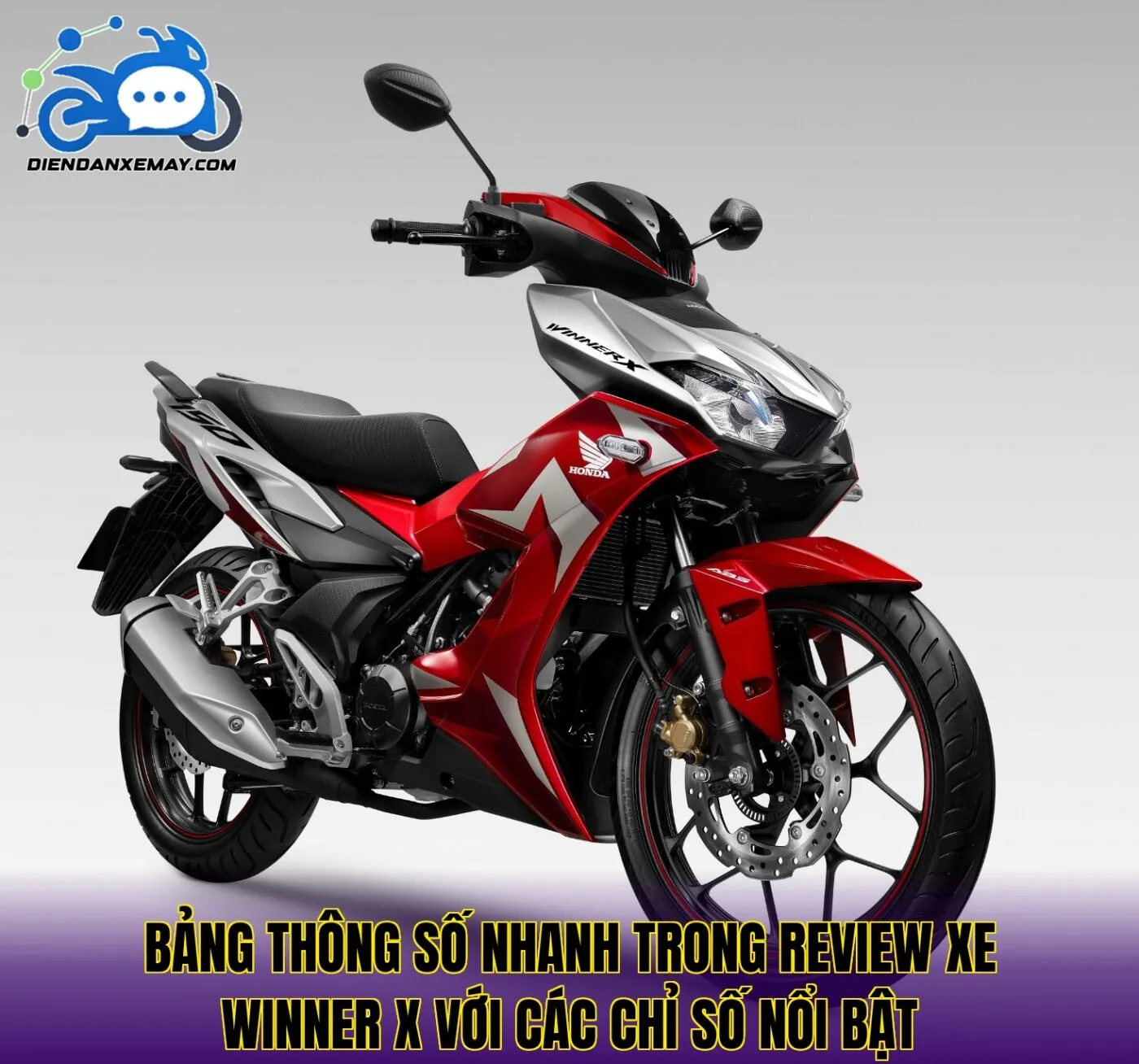 Bảng thông số nhanh trong review xe Winner X với các chỉ số nổi bật
